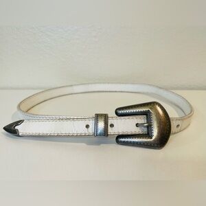 Western Urban Outfitters White Cow Leather Thin Belt with Silver Buckle Size S